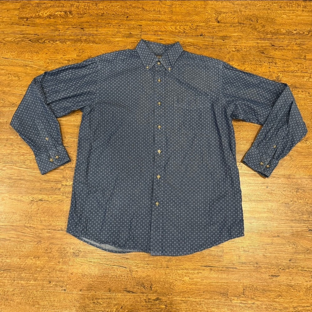Ariat Blue Geometric Western Cowboy Ranch Long Sleeve Button‎ Down Shirt Men's L - Picture 2 of 10